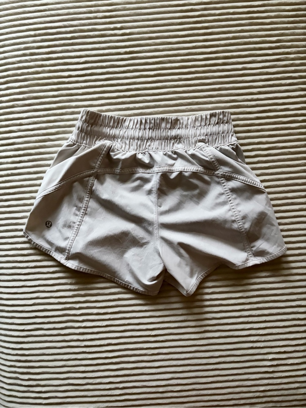Lululemon Light Gray Lined Running Shorts with Zip Pocket